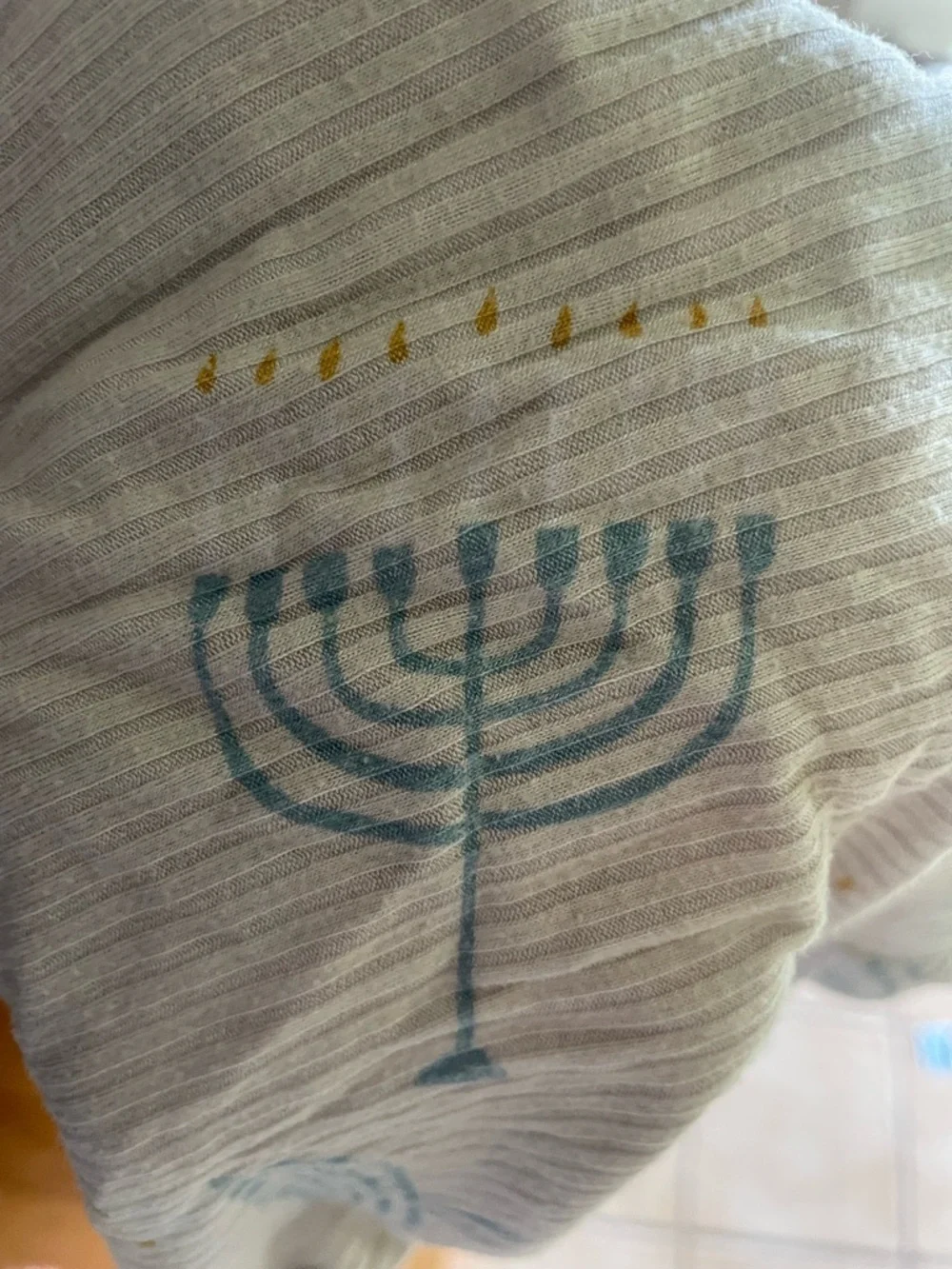 Posh Peanut Hanukkah Light Blue & White Long-Sleeve Zip Footed One-Piece